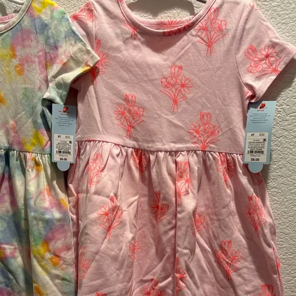Colorful Tie-Dye and Pink Floral Kids Dresses 4T/5T set - Picture 2 of 7